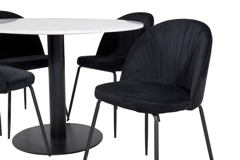 ATEN Matbord 106 cm Runt Marmor/Vit/Svart+4 CANDENOSA Stolar - Möbler - Matplats - Matgrupp & matbord med stolar