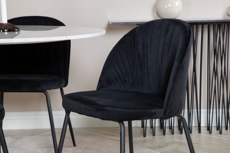 ATEN Matbord 106 cm Runt Marmor/Vit/Svart+4 CANDENOSA Stolar - Möbler - Matplats - Matgrupp & matbord med stolar