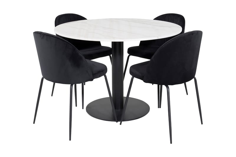 ATEN Matbord 106 cm Runt Marmor/Vit/Svart+4 CANDENOSA Stolar - Möbler - Matplats - Matgrupp & matbord med stolar