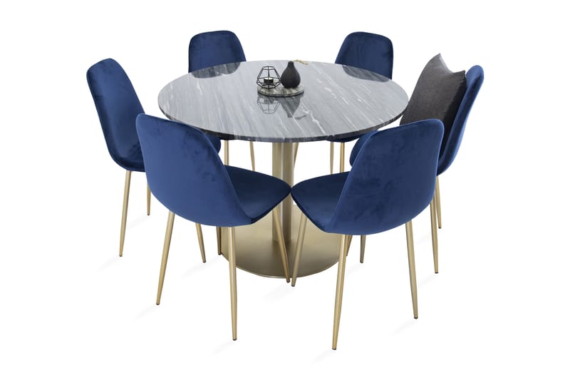 ATEN Matgrupp 106 cm Rund Marmor med 6 ALTEA Köksstol Grå/Mä - Matgrupp & matbord med stolar