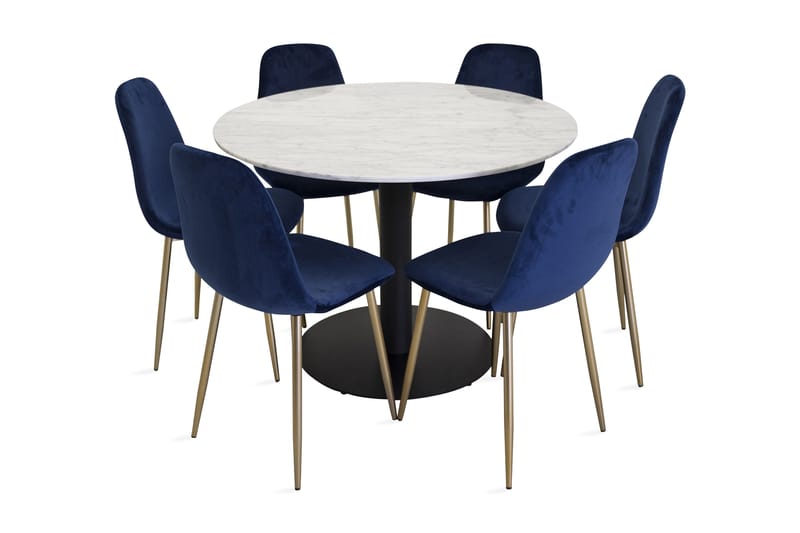 ATEN Matgrupp 106 cm Rund Marmor med 6 ALTEA Köksstol Grå/Sv - Möbler - Matplats - Matgrupp & matbord med stolar