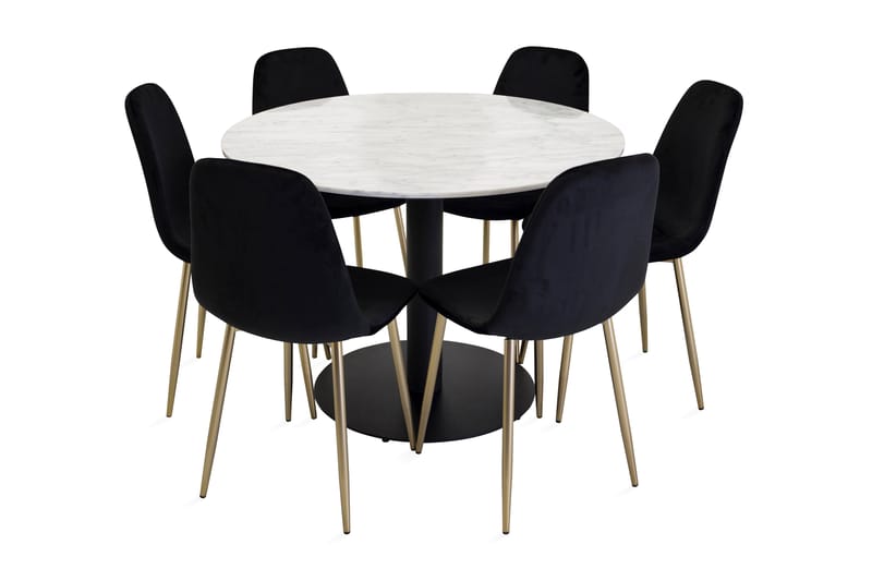 ATEN Matgrupp 106 cm Rund Marmor med 6 PESO Köksstol Grå/Sva - Möbler - Matplats - Matgrupp & matbord med stolar
