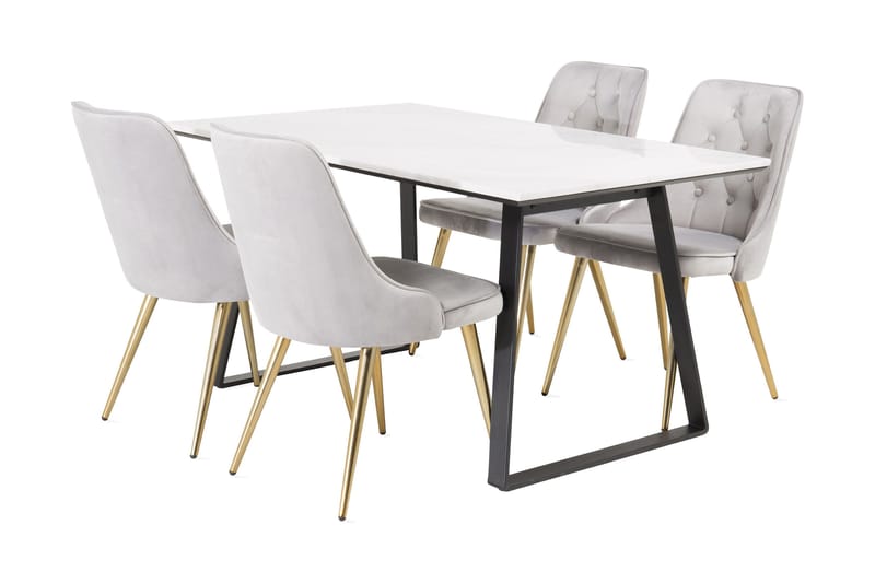 ATEN Matgrupp med 4 CARRERA Lyx Sammetstol - Matgrupp & matbord med stolar