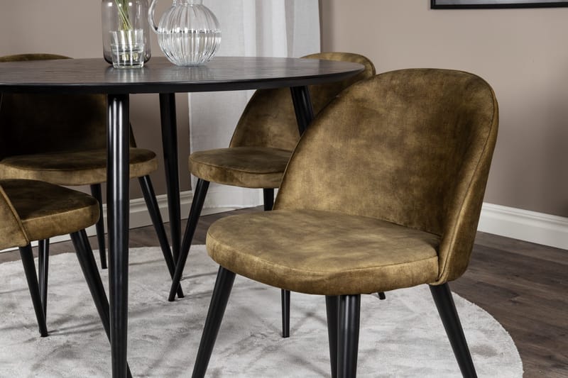 Balisa Matgrupp 115 cm Rund inkl 4 Sedavi Stolar - Svart/Mässing - Möbler - Matplats - Matgrupp & matbord med stolar