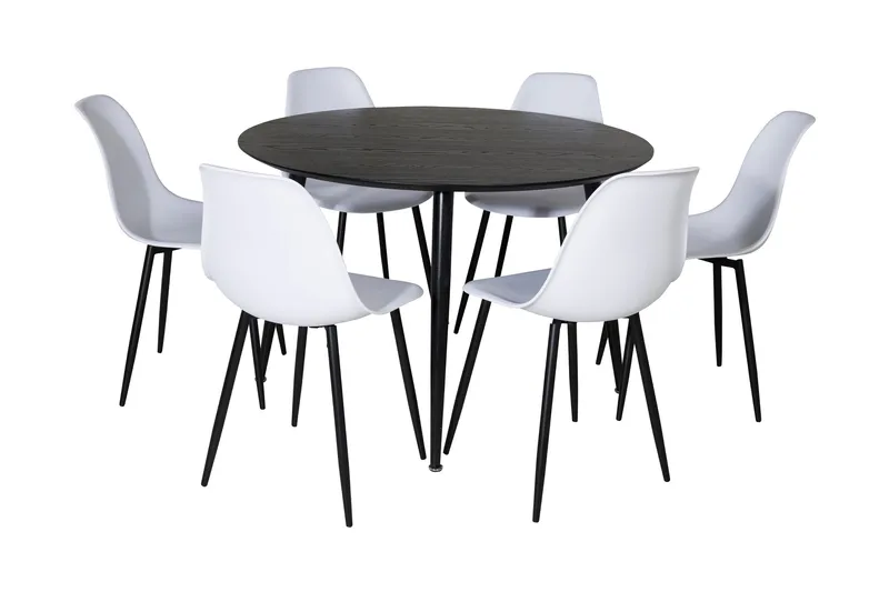 Balisa Matgrupp 115 cm Rund inkl 6 Ypas Stolar, Svart/Vit