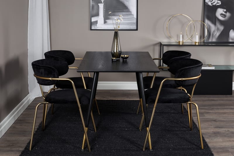 Balisa Matgrupp 120 cm inkl 4 Arcarazo Fåtöljer - Svart/Mässing - Möbler - Matplats - Matgrupp & matbord med stolar