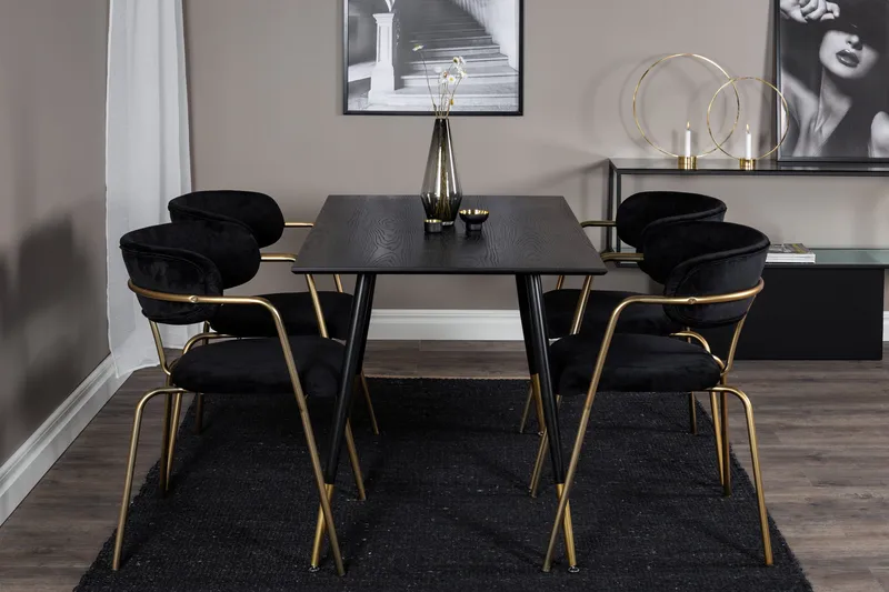 Balisa Matgrupp 120 cm inkl 4 Arcarazo Fåtöljer - Svart/Mässing - Möbler - Matplats - Matgrupp & matbord med stolar