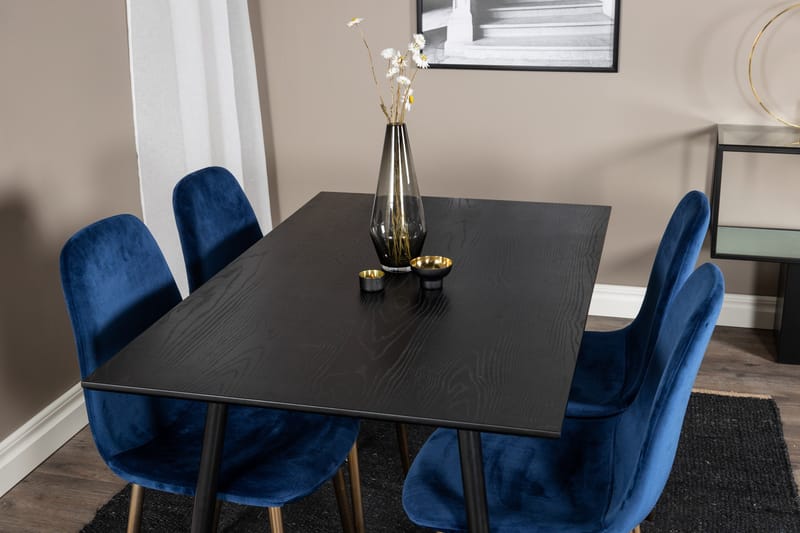 Balisa Matgrupp 120 cm inkl 4 Valeri Sammetsstolar - Svart/Blå/Mässing - Möbler - Matplats - Matgrupp & matbord med stolar