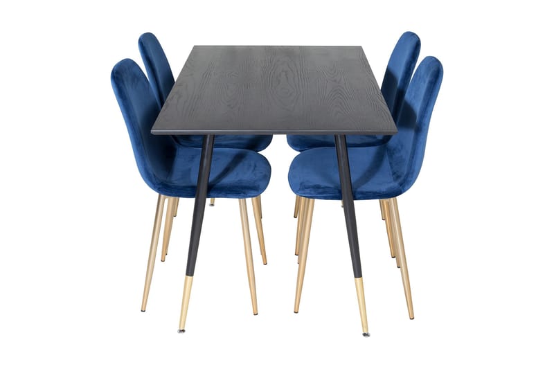 Balisa Matgrupp 120 cm inkl 4 Valeri Sammetsstolar - Svart/Blå/Mässing - Möbler - Matplats - Matgrupp & matbord med stolar