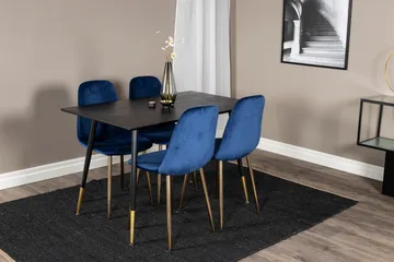 Balisa Matgrupp 120 cm inkl 4 Valeri Sammetsstolar - Svart/Blå/Mässing - Möbler - Matplats - Matgrupp & matbord med stolar