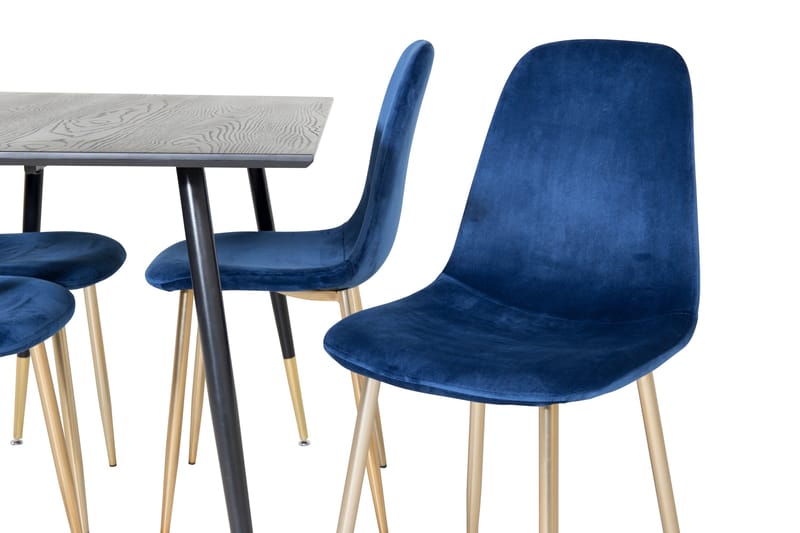 Balisa Matgrupp 120 cm inkl 4 Valeri Sammetsstolar - Svart/Blå/Mässing - Möbler - Matplats - Matgrupp & matbord med stolar