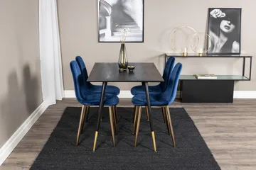 Balisa Matgrupp 120 cm inkl 4 Valeri Sammetsstolar - Svart/Blå/Mässing - Möbler - Matplats - Matgrupp & matbord med stolar