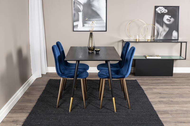 Balisa Matgrupp 120 cm inkl 4 Valeri Sammetsstolar - Svart/Blå/Mässing - Möbler - Matplats - Matgrupp & matbord med stolar