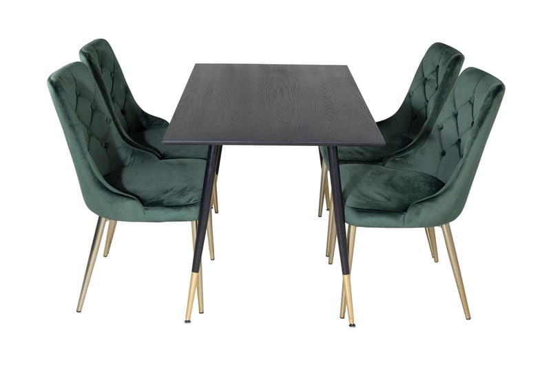 Balisa Matgrupp 120 cm inkl 4 Valerie Lyx Sammetsstolar - Svart/Mörkgrön/Guld - Möbler - Matplats - Matgrupp & matbord med stolar