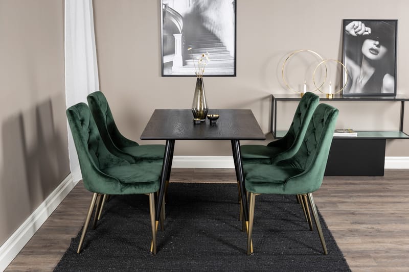 Balisa Matgrupp 120 cm inkl 4 Valerie Lyx Sammetsstolar - Svart/Mörkgrön/Guld - Möbler - Matplats - Matgrupp & matbord med stolar