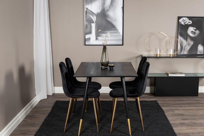 Balisa Matgrupp 120 cm inkl 4 Pontus Sammetsstolar - Svart/Mässing - Möbler - Matplats - Matgrupp & matbord med stolar