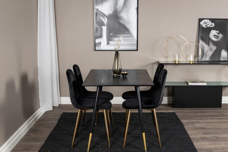 Balisa Matgrupp 120 cm inkl 4 Pontus Sammetsstolar - Svart/Mässing - Möbler - Matplats - Matgrupp & matbord med stolar