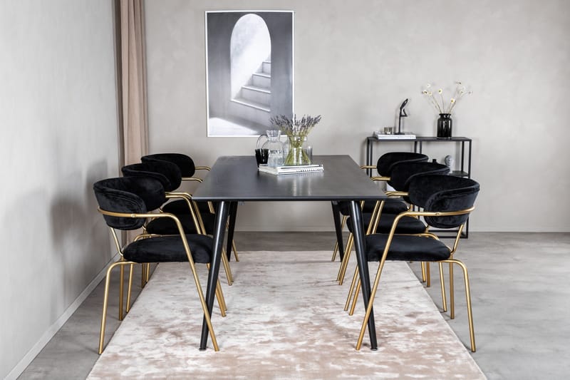 Balisa Matgrupp 180 cm inkl 6 Arcarazo Fåtöljer - Svart/Mässing - Möbler - Matplats - Matgrupp & matbord med stolar