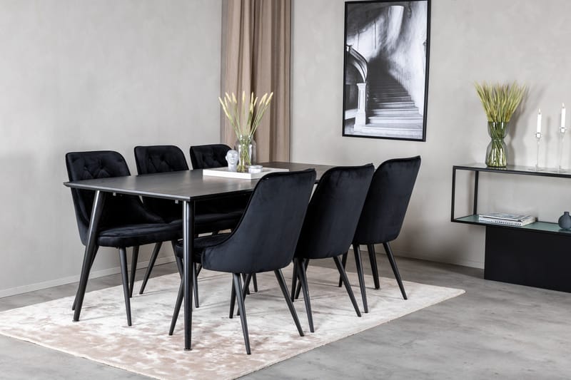 Balisa Matgrupp 180 cm inkl 6 Valera Lyx Stolar - Sammet/Svart - Möbler - Matplats - Matgrupp & matbord med stolar