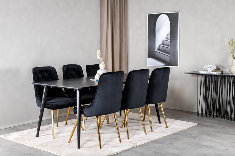 Balisa Matgrupp 180 cm inkl 6 Valerie Lyx Stolar - Sammet/Svart/Guld - Möbler - Matplats - Matgrupp & matbord med stolar