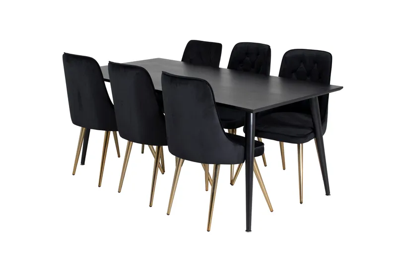 Balisa Matgrupp 180 cm inkl 6 Valerie Lyx Stolar, Sammet/Svart/Guld