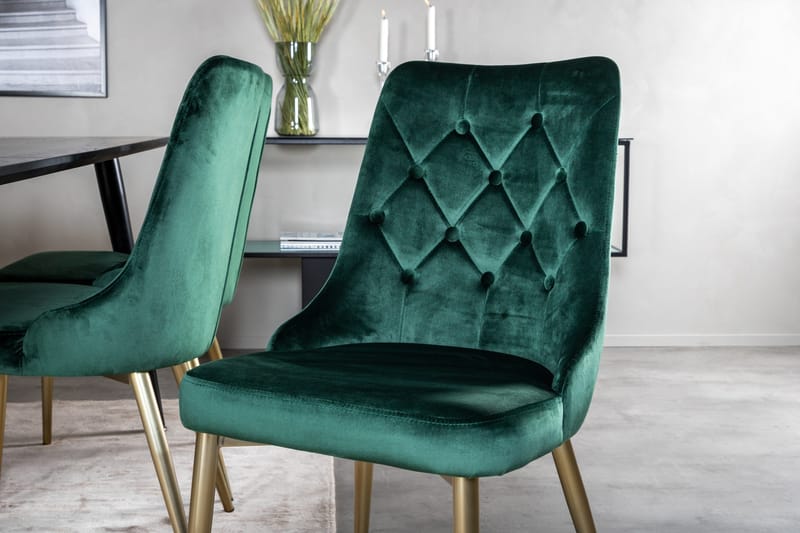 Balisa Matgrupp 180 cm inkl 6 Valerie Lyx Stolar - Sammet/Svart/Mörkgrön/Guld - Möbler - Matplats - Matgrupp & matbord med stolar