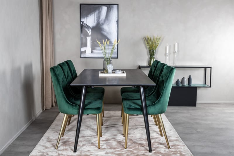 Balisa Matgrupp 180 cm inkl 6 Valerie Lyx Stolar - Sammet/Svart/Mörkgrön/Guld - Möbler - Matplats - Matgrupp & matbord med stolar