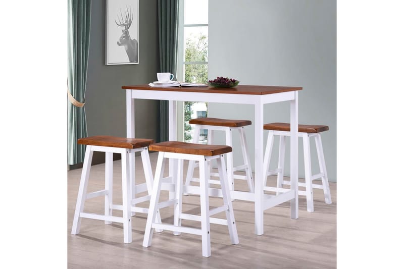 Barbord med barstolar 5 delar massivt trä - Brun - Matgrupp & matbord med stolar