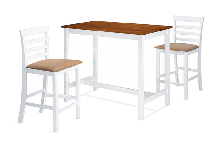 Barbord och stolar set 3 delar massivt trä brun och vit - Matgrupp & matbord med stolar