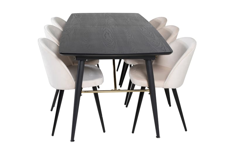 BARCIAS Förlängningsbart Bord 180cm Svart+6 ALTEA Stol Beige - Möbler - Matplats - Matgrupp & matbord med stolar
