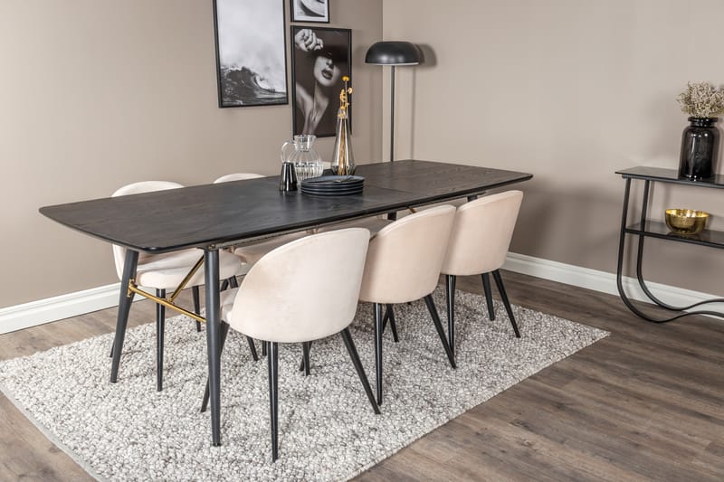 BARCIAS Förlängningsbart Bord 180cm Svart+6 ALTEA Stol Beige - Möbler - Matplats - Matgrupp & matbord med stolar