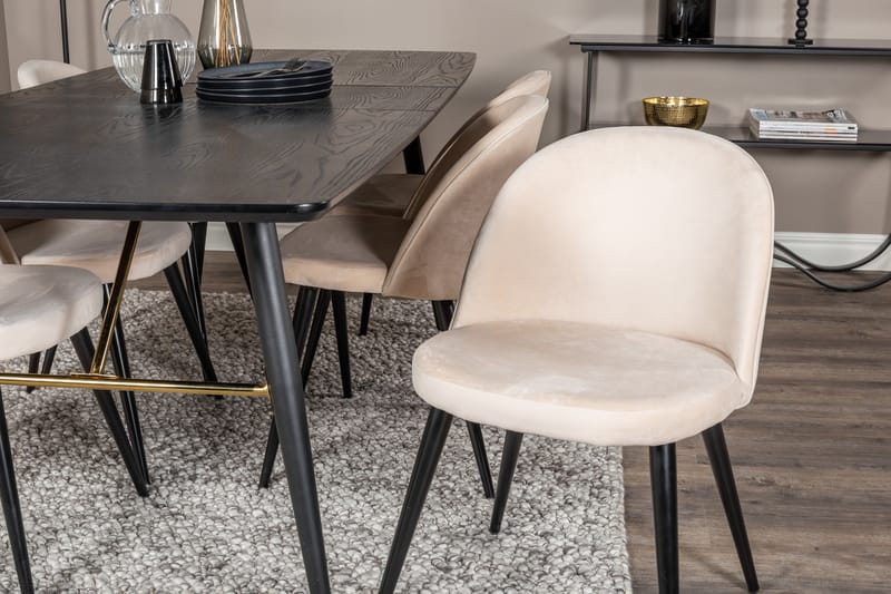 BARCIAS Förlängningsbart Bord 180cm Svart+6 ALTEA Stol Beige - Möbler - Matplats - Matgrupp & matbord med stolar