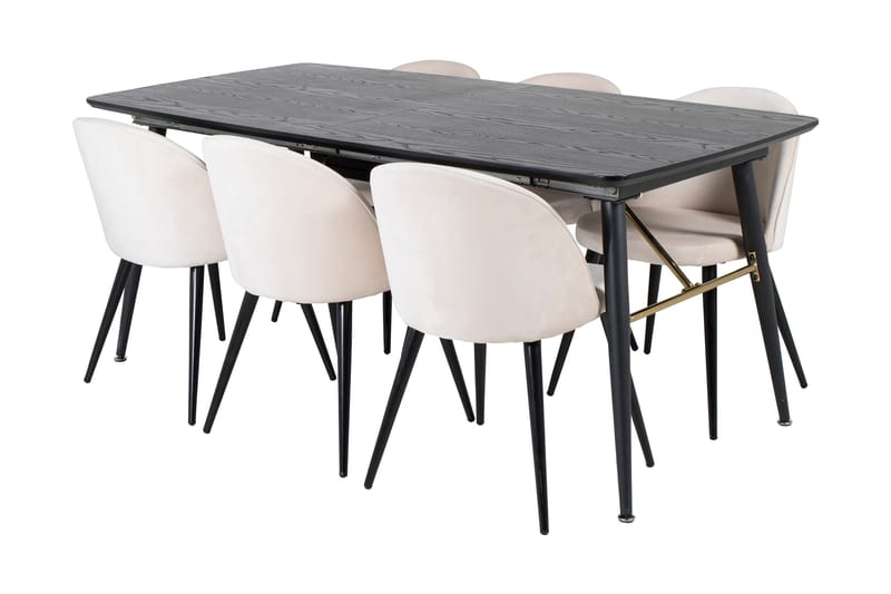 BARCIAS Förlängningsbart Bord 180cm Svart+6 ALTEA Stol Beige - Matgrupp & matbord med stolar