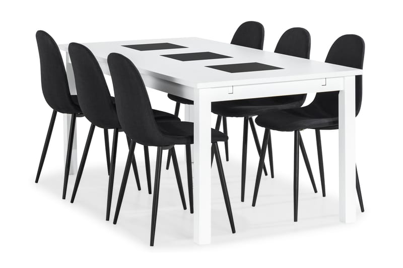 BARROW Bord 180 + 6 NIKOLAS Stolar Vit/Svart - Matgrupp & matbord med stolar
