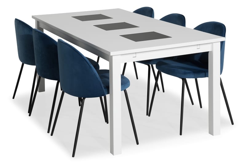 BARROW Bord 180 + 6 SANDRO Stol Mörkblå/Svarta Ben - Matgrupp & matbord med stolar