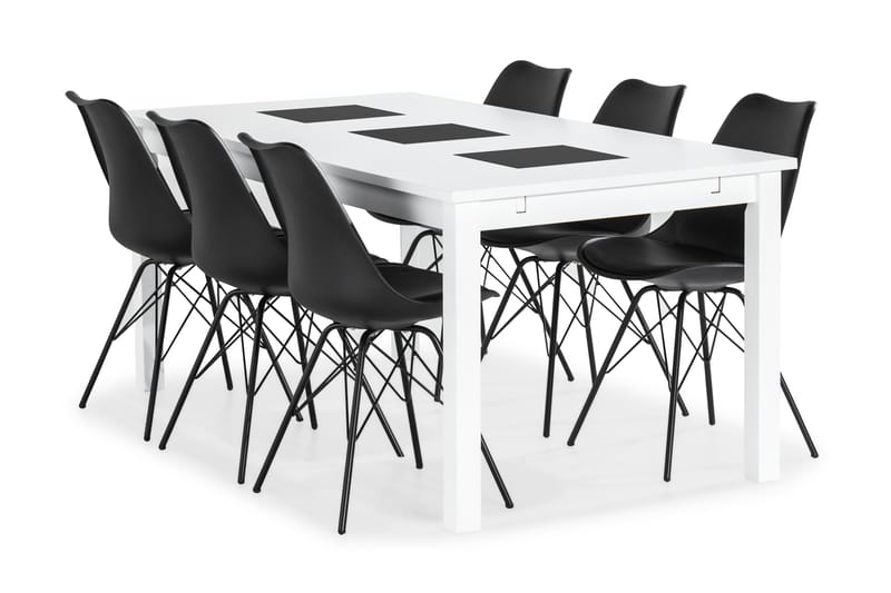 BARROW Bord 180 + 6 ZENIT Stolar Vit/Svart - Möbler - Matplats - Matgrupp & matbord med stolar