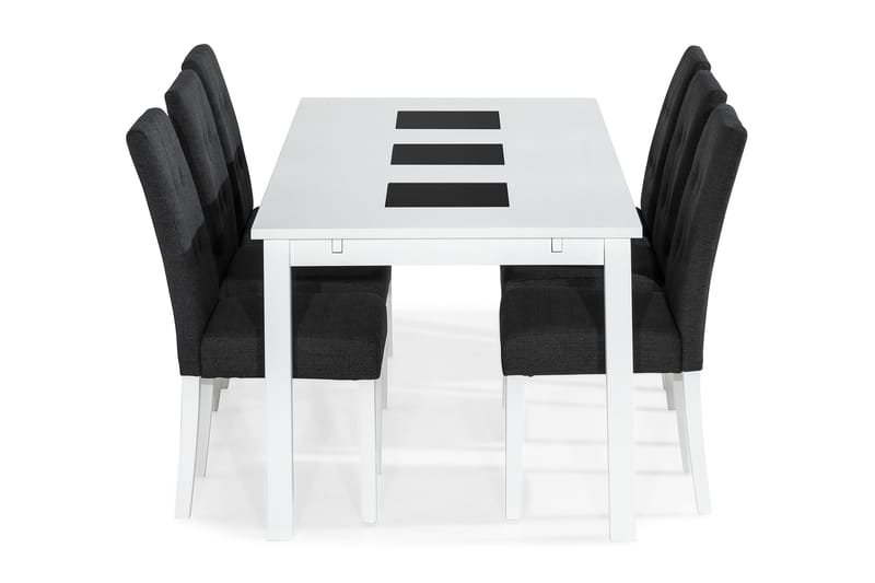 BARROW Bord + 6 STILO Stol Vit/Mörkgrå - Matgrupp & matbord med stolar