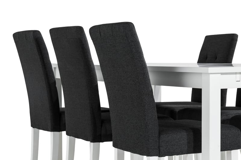BARROW Bord + 6 STILO Stol Vit/Mörkgrå - Matgrupp & matbord med stolar