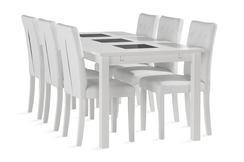 BARROW Förlängningsbart Bord 180 cm Vit + 6 LOMBEN Stolar - Möbler - Matplats - Matgrupp & matbord med stolar