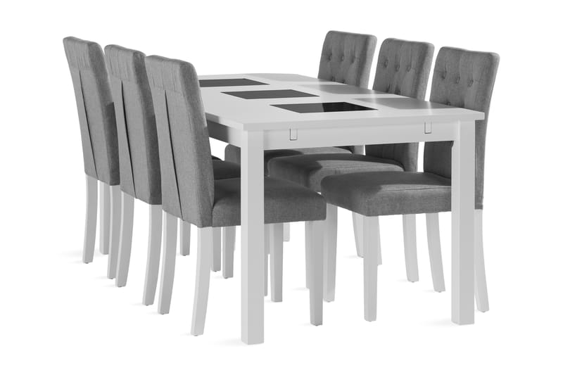 BARROW Förlängningsbart Bord 180 cm Vit + 6 LOMBEN Stolar - Matgrupp & matbord med stolar