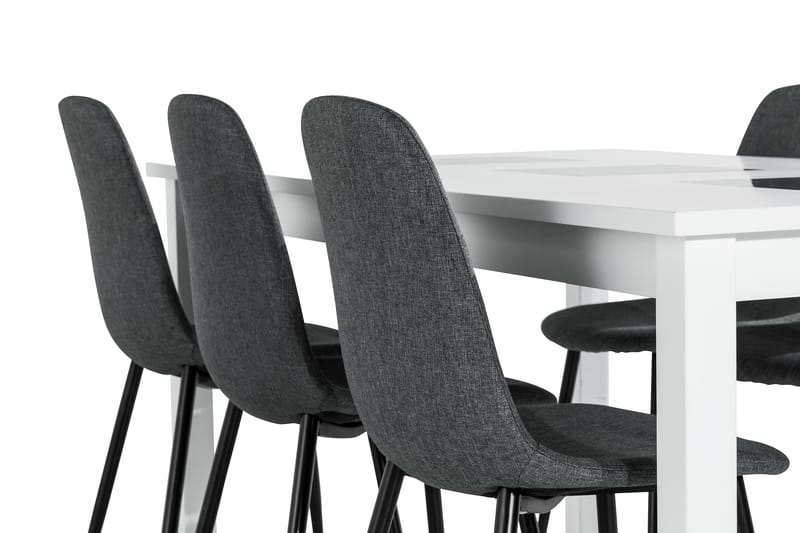 BARROW Förlängningsbart Bord 180 Vit + 6 NIKOLAS Stol Grå/Sv - Möbler - Matplats - Matgrupp & matbord med stolar