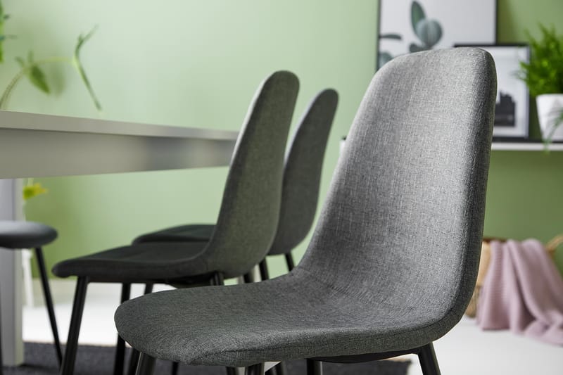 BARROW Förlängningsbart Bord 180 Vit + 6 NIKOLAS Stol Grå/Sv - Möbler - Matplats - Matgrupp & matbord med stolar