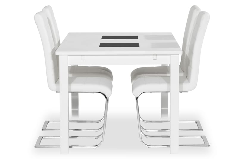BARROW Förlängningsbart Bord Vit + 4 SALA Stol Vit/Krom - Matgrupp & matbord med stolar