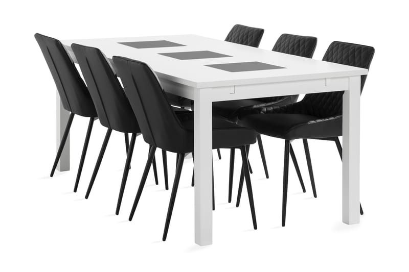 BARROW Förlängningsbart Matbord 180 Svart+6 HUGGNING Stol Vi - Möbler - Matplats - Matgrupp & matbord med stolar