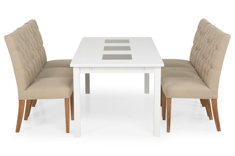 BARROW Förlängningsbart Matbord 180 Vit + 6 JENNY Stol Beige - Matgrupp & matbord med stolar