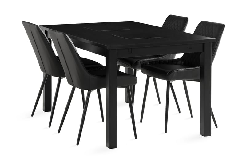 BARROW Matbord 140 cm Svart + 4 HUGGNING Stolar Svart - Möbler - Matplats - Matgrupp & matbord med stolar