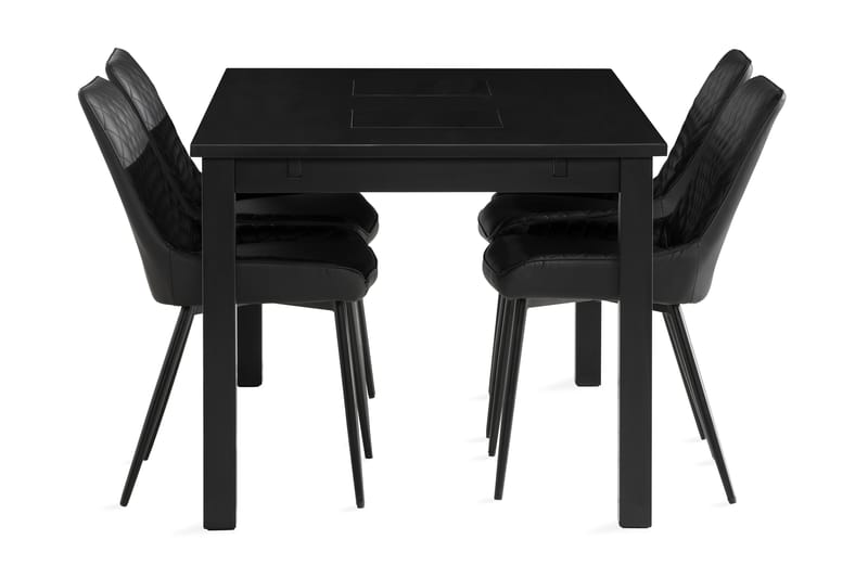 BARROW Matbord 140 cm Svart + 4 HUGGNING Stolar Svart - Möbler - Matplats - Matgrupp & matbord med stolar