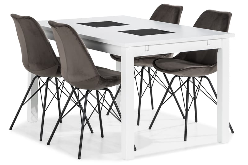 BARROW Matbord 140 Vit + 4 ZENIT Stol Sammet Grå - Matgrupp & matbord med stolar
