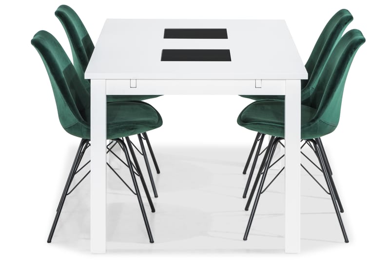 BARROW Matbord 140 Vit + 4 ZENIT Stol Sammet Grön - Matgrupp & matbord med stolar