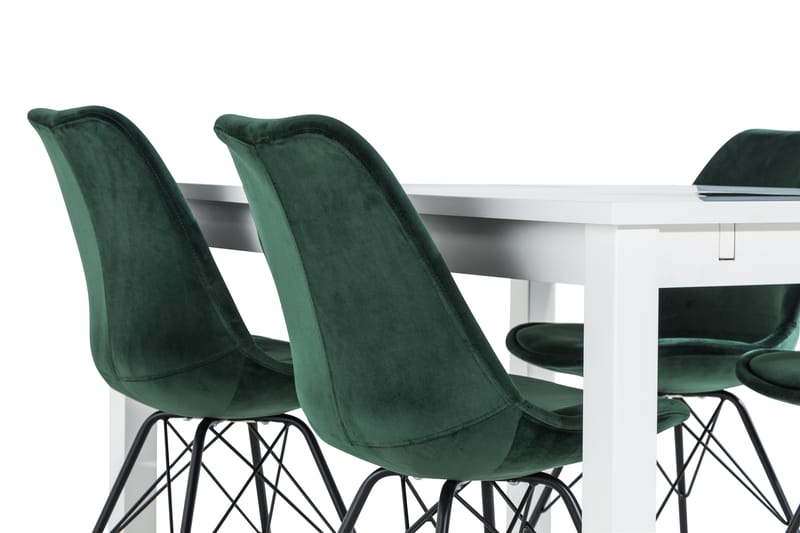 BARROW Matbord 140 Vit + 4 ZENIT Stol Sammet Grön - Matgrupp & matbord med stolar
